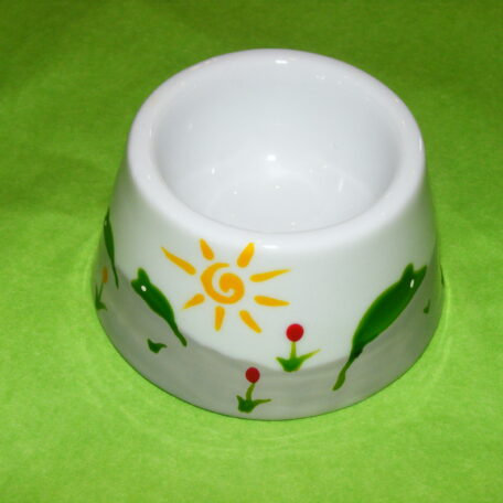 coauetier cône en porcelaine blanche peinte à la main, décor souris vertes