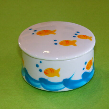 Boîte ronde décor poissons bulles porcelaine peinte à la main